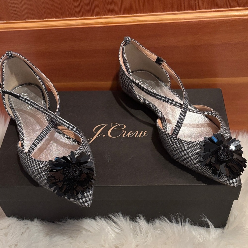 J. Crew Black and Gray Plaid Heels